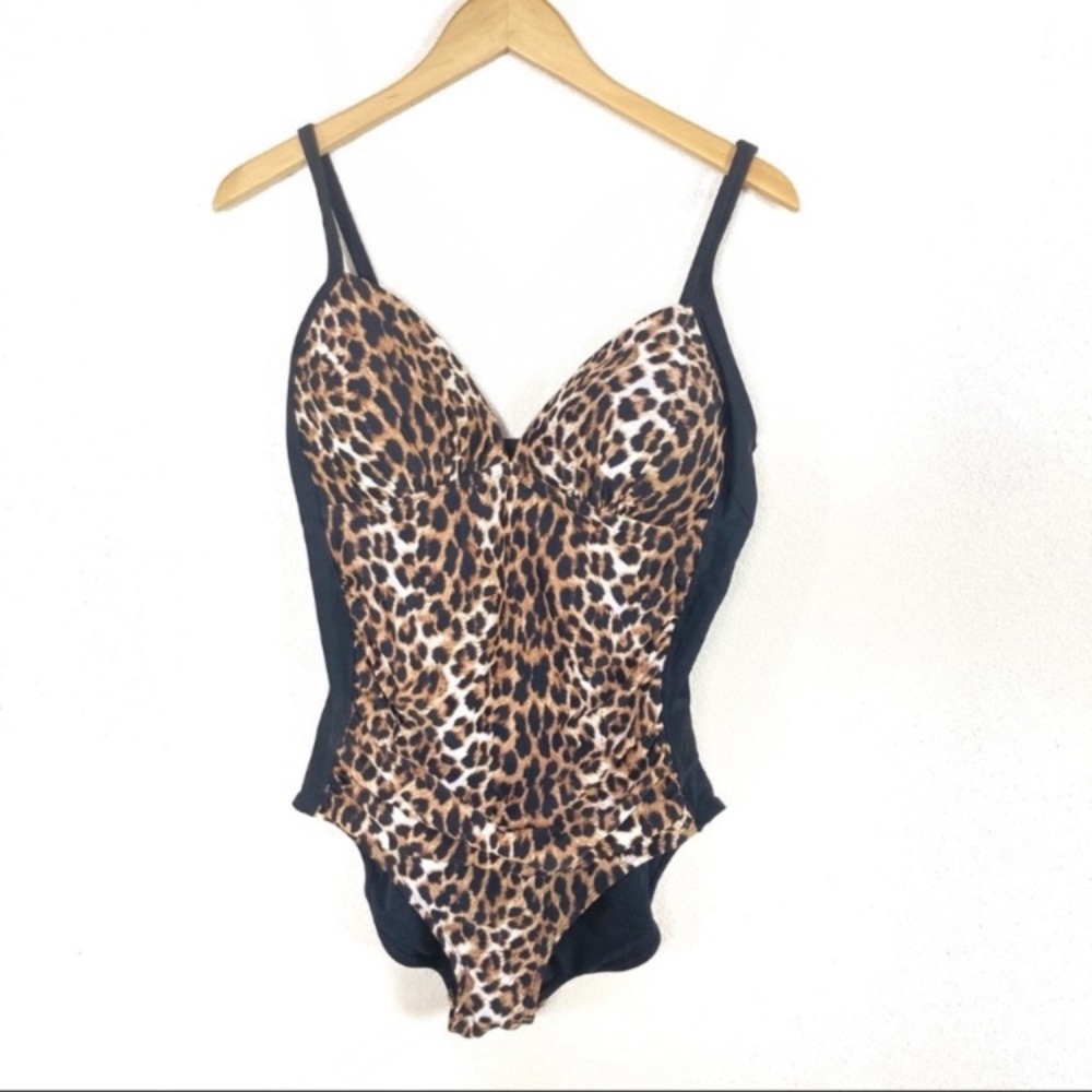 Jaclyn Smith Animal Print One Piece Swim Suit Brown Black Women’s‎ Sz 16